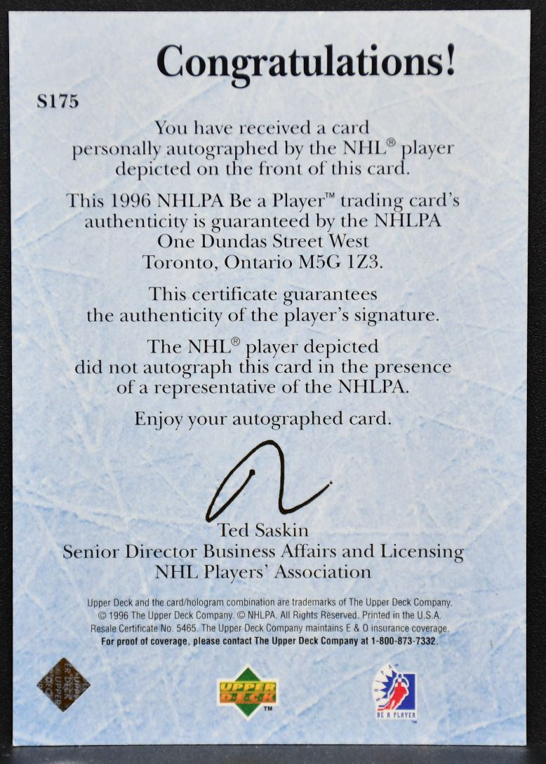 1996-97 Upper Deck Be A Player Rookie Quotebook Jere Lehtinen S175 RC Auto 3733