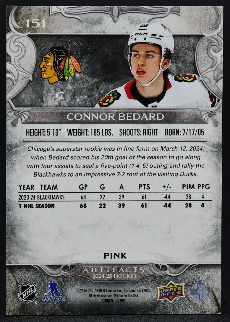 2024-25 UD Artifacts Connor Bedard 151 Chicago Blackhawks 30/35