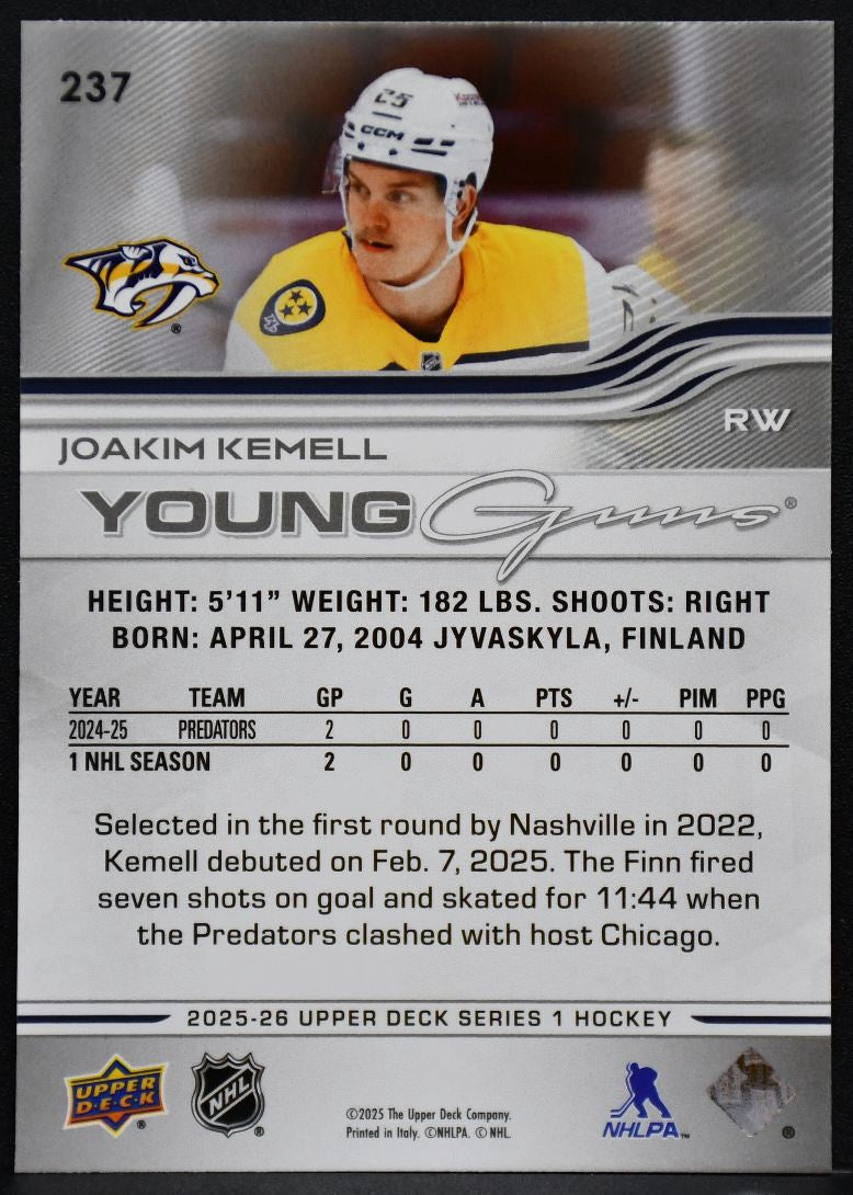 2025-26 Upper Deck Series 1 Young Guns Joakim Kemell 237 Nashville Predators RC 5975