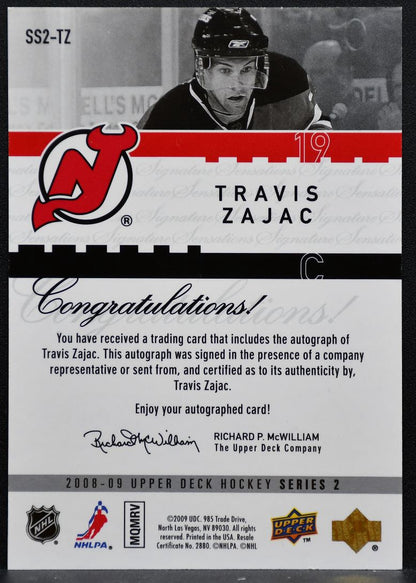 2008-09 Upper Deck Series 2 Signature Sensations Travis Zajac Devils Auto 1056