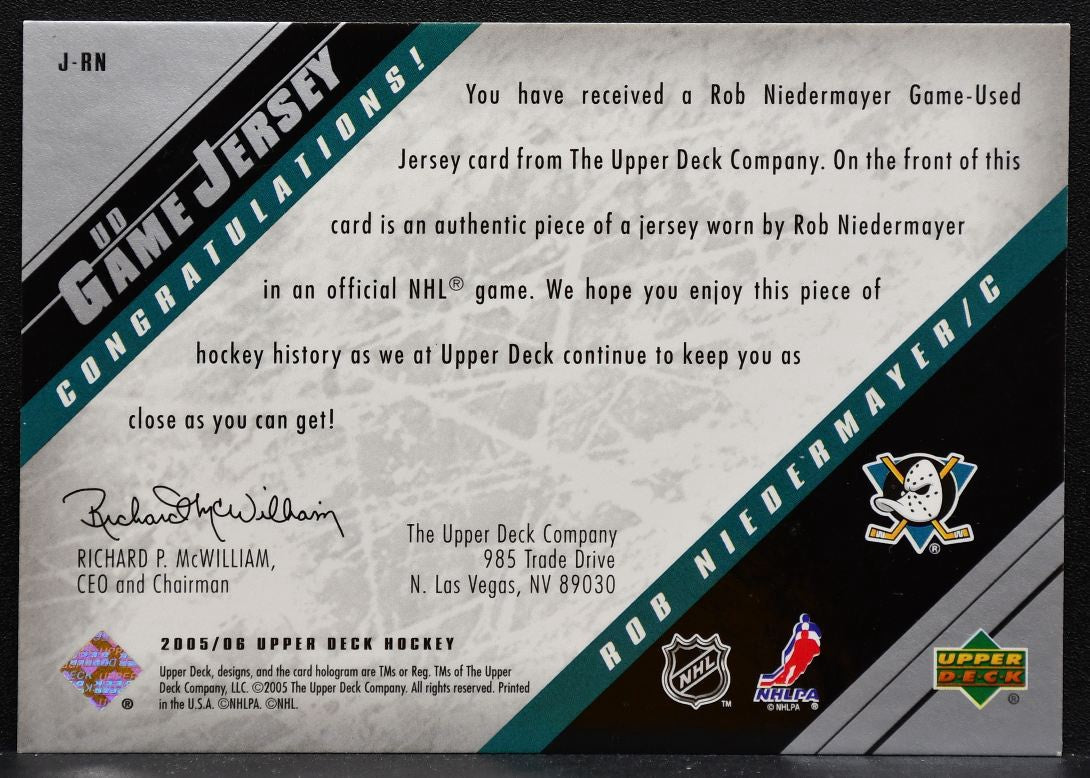 2005-06 UD UD Game Jerseys Series I Rob Niedermayer Mighty Ducks Jersey 5604