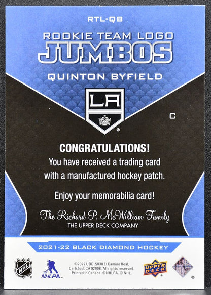 2021-22 UD Black Diamond Rookie Team Logo Jumbos Byfield Kings RC Patch 6279
