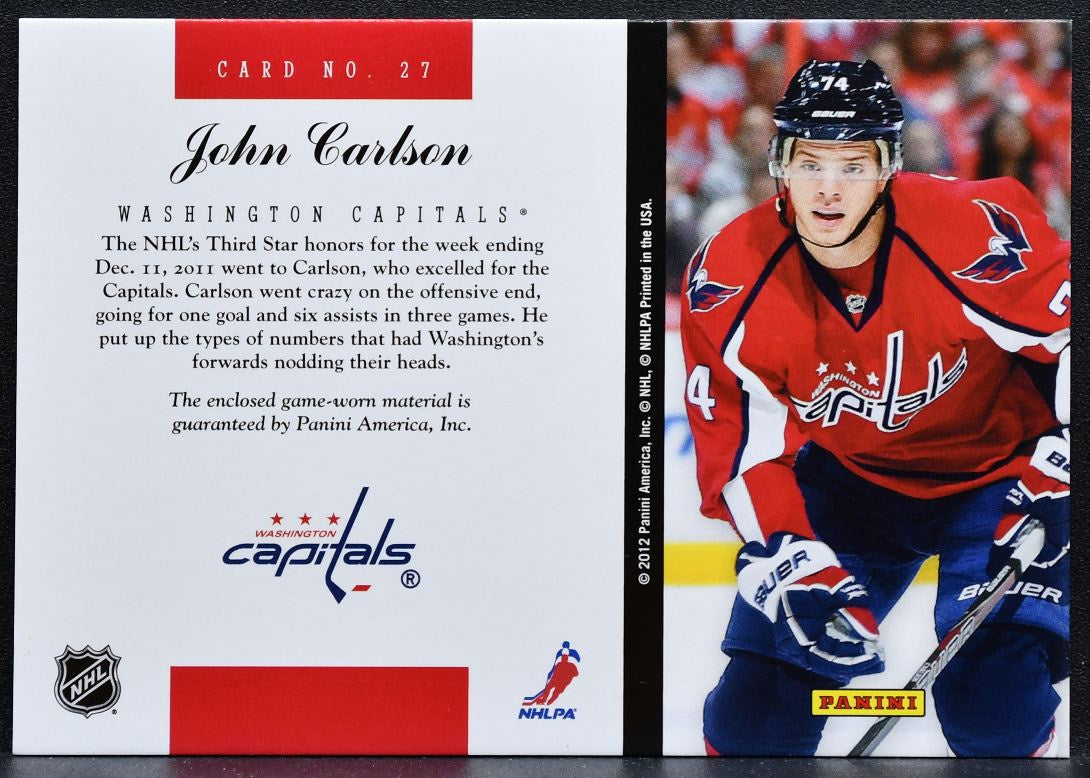 2011-12 Panini Elite Materials John Carlson 27 Washington Capitals Jersey 0710