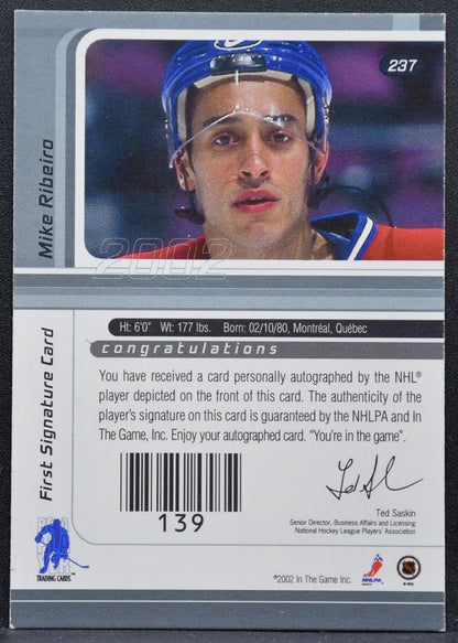 2001-02 ITG Signature Series Autographs Gold Mike Ribeiro Canadiens Auto 7443