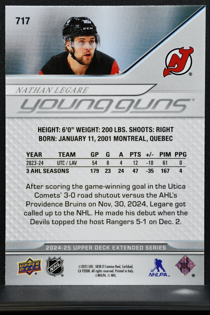 2024-25 Upper Deck Extended Series Young Guns Nathan Legare 717 Devils RC 4113