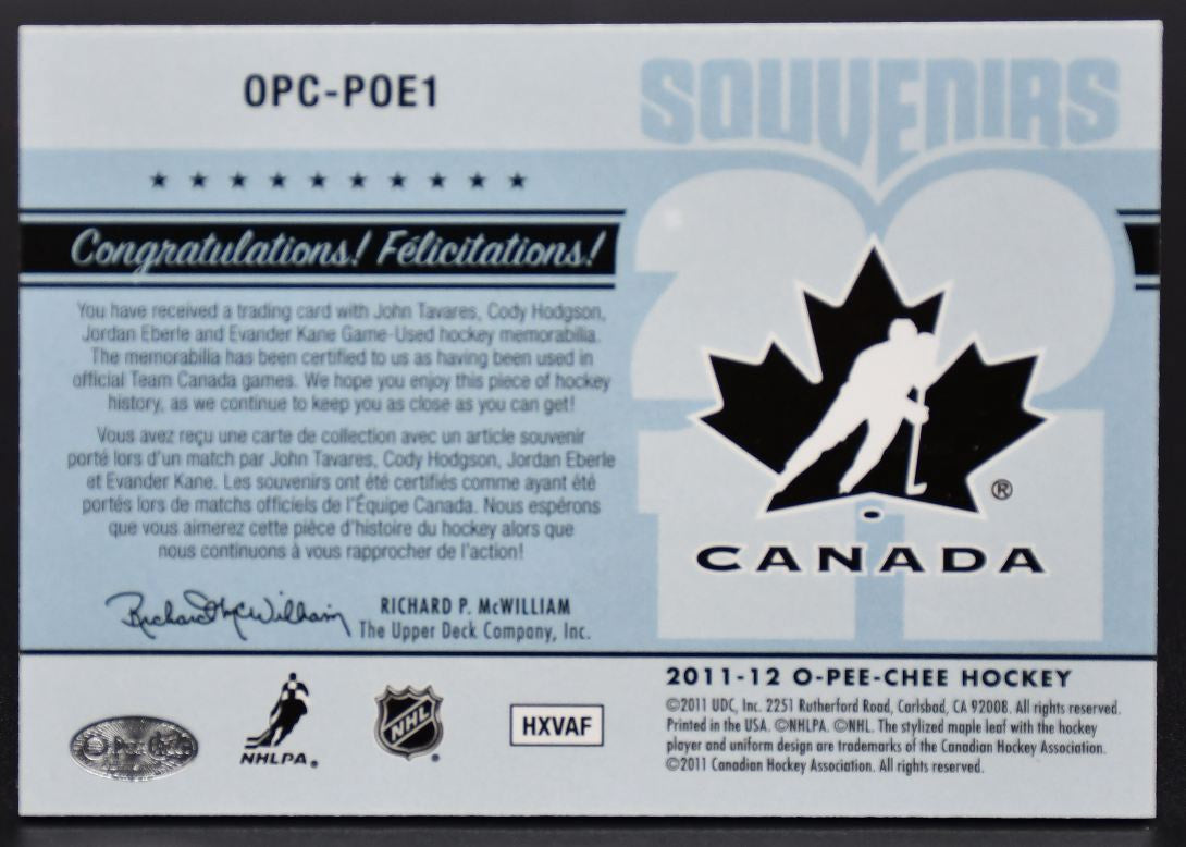 2011-12 OPC Souvenirs Tavares/Hodgson/Eberle/Kane OPC-POE1 Jersey