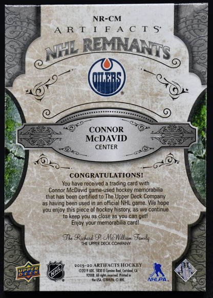 2019-20 UD Artifacts NHL Remnants Premium Connor McDavid NR-CM 04/25 Jersey