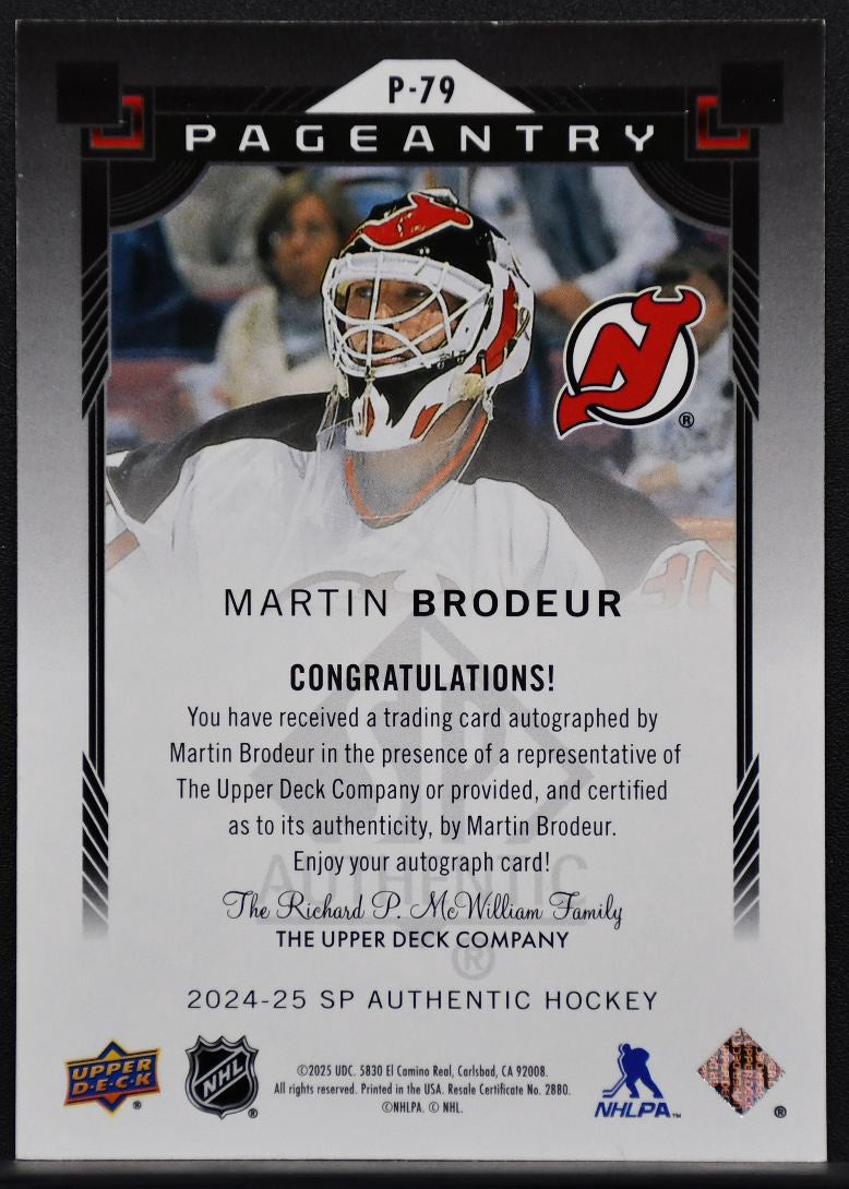 2024-25 SP Authentic Pageantry Auto Martin Brodeur P-79 New Jersey Devils Auto 6089