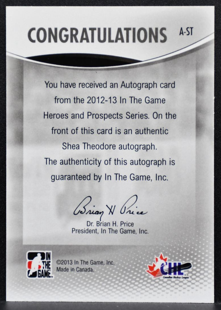 2013-14 In The Game Heroes and Prospects Autographs Theodore Auto 7355