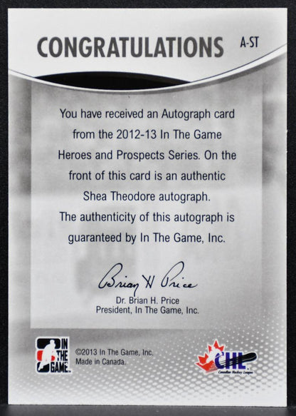2013-14 In The Game Heroes and Prospects Autographs Theodore Auto 7355