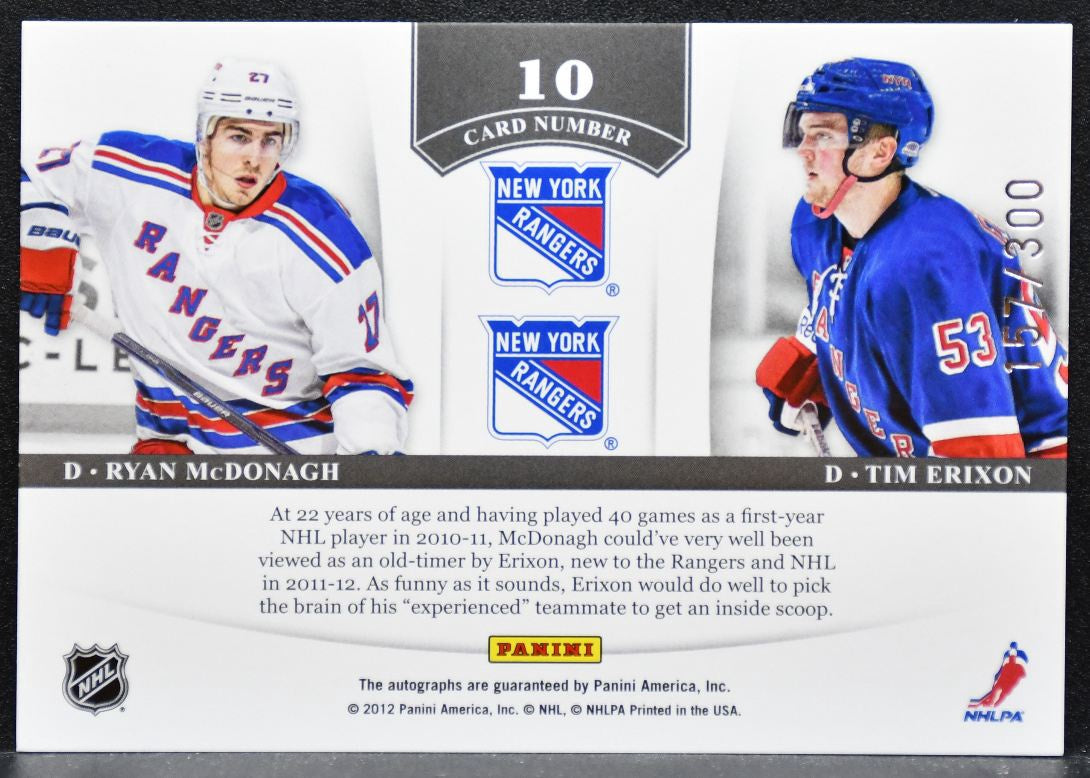 2011-12 Panini Contenders NHL Ink Ryan McDonagh/Tim Erixon Auto 157/300 6419