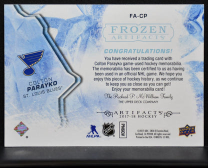 2017-18 Upper Deck Artifacts Frozen Colton Parayko St. Louis Blues Jersey 5807