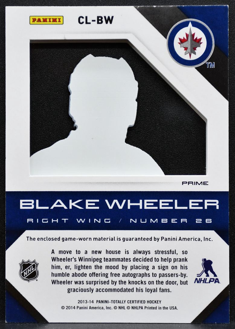2013-14 Panini Totally Certified Clear Cloth Blue Prime Wheeler 21/25 Patch 4966