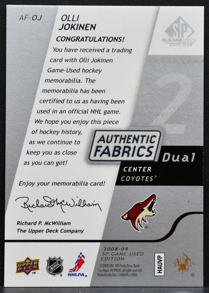 2008-09 SP Game Used Authentic Fabrics Dual Olli Jokinen Jersey 5215