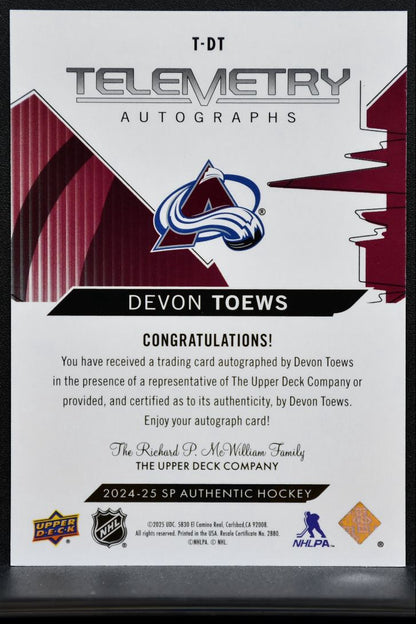 2024-25 SP Authentic Telemetry Autographs Devon Toews T-DT Avalanche Auto 2607