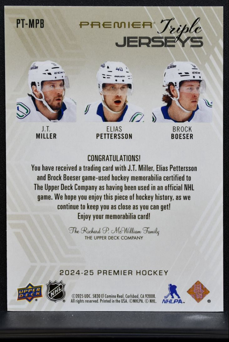 2024-25 UD Premier Triple Jerseys Miller / Pettersson / Boeser 45/49 Jersey 0740