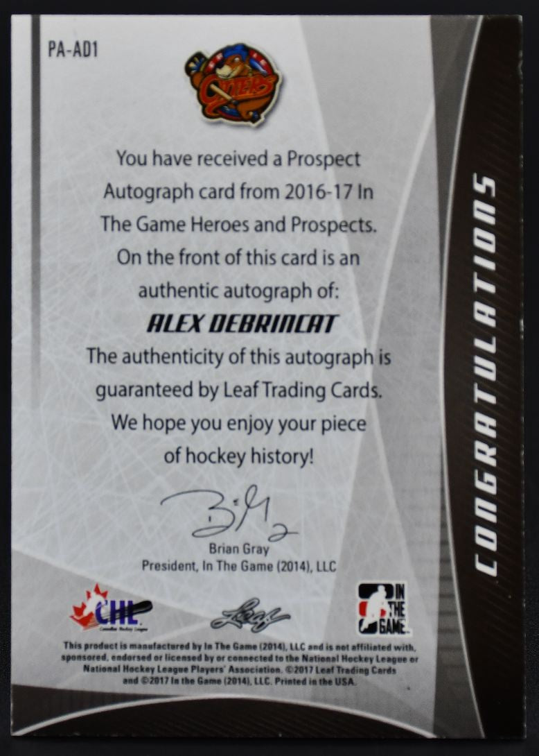 2016-17 Leaf In The Game Heroes and Prospects Signatures DeBrincat Otters Auto