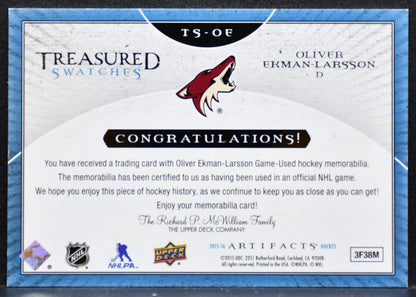 2015-16 UD Artifacts Treasured Swatches Blue Ekman-Larsson Jersey 8543