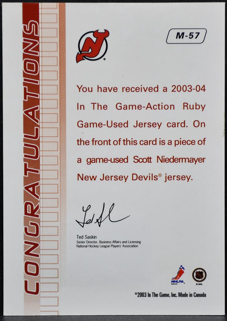 2003-04 In The Game Action Jerseys Ruby Niedermayer Jersey 9844