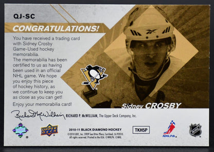 2010-11 UD Black Diamond Authentic Game-Used Quad Jersey Crosby QJ-SC Jersey