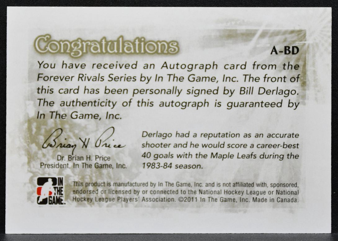 2011-12 In The Game Forever Rivals Autographs Bill Derlago Maple Leafs Auto 6906