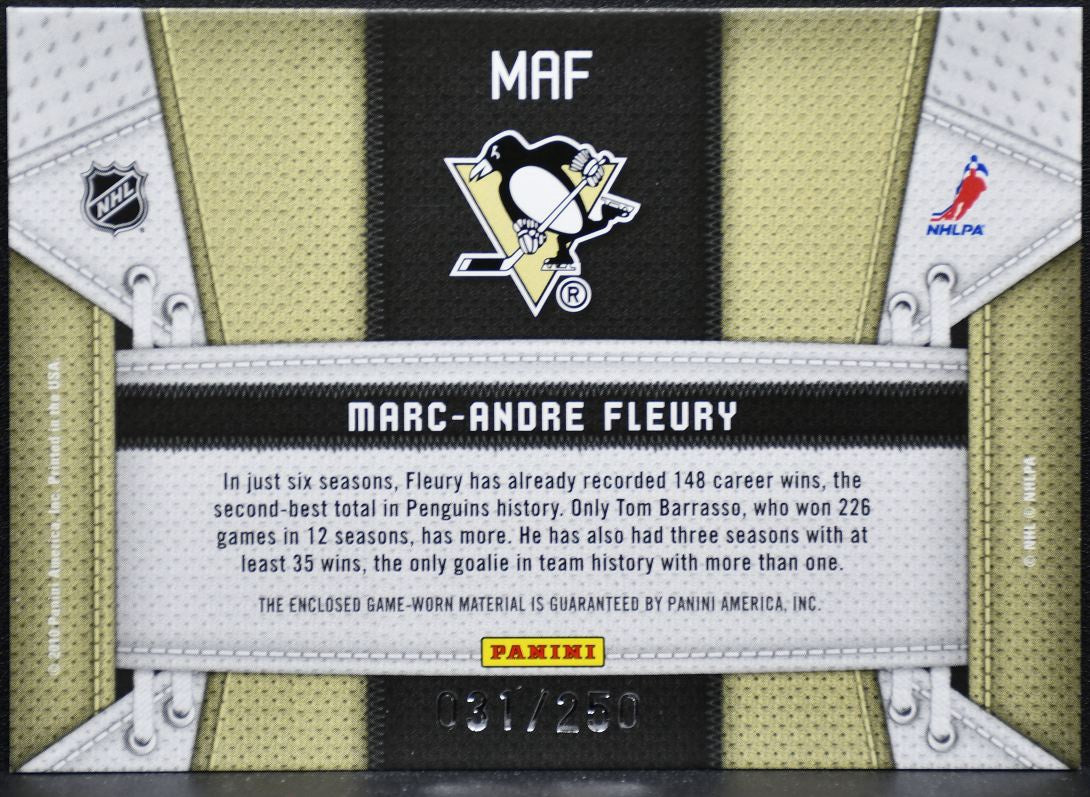 2010-11 Panini Certified Fabric of the Game Fleury Penguins /250 Jersey 2133