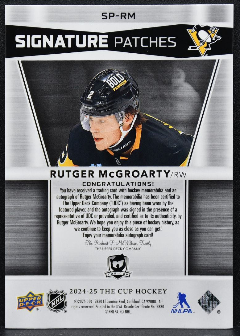 24-25 UD The Cup Signature Patches McGroarty SP-RM Penguins Auto /99 Patch 9133