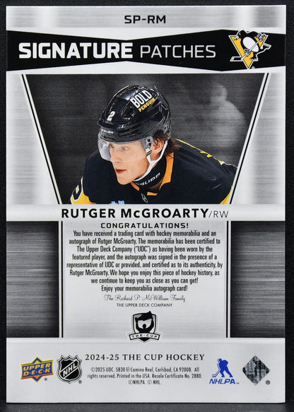 24-25 UD The Cup Signature Patches McGroarty SP-RM Penguins Auto /99 Patch 9133