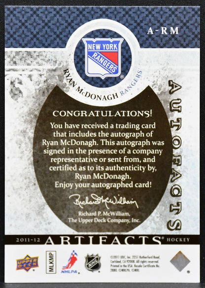 2011-12 Upper Deck Artifacts Autofacts Ryan McDonagh A-RM Rangers Auto 6092