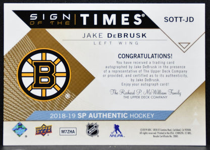 2018-19 SP Authentic Sign of the Times Jake DeBrusk Boston Bruins Auto 3142
