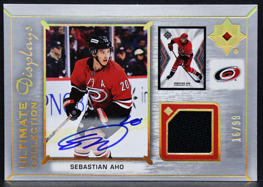 21-22 UD Ultimate Collection Displays Auto Jersey Aho Hurricanes /99 5129