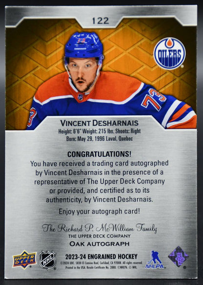 2023-24 UD Engrained Vincent Desharnais 122 Edmonton Oilers RC Auto