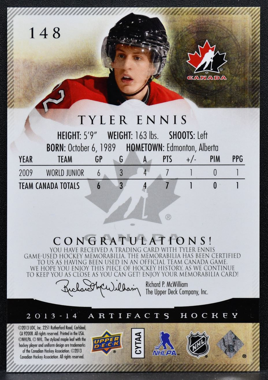 2013-14 UD Artifacts Emerald Materials Tyler Ennis 148 Canada 67/75 Patch 3550