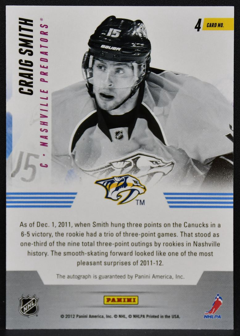 2011-12 Panini Titanium New Wave Autographs Craig Smith 4 Predators Auto 8720