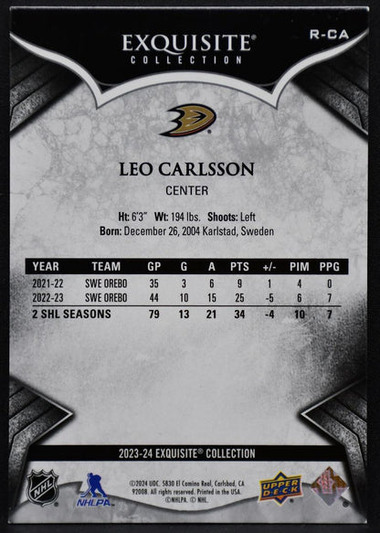 23-24 UD Black Diamond Exquisite Collection RCs Leo Carlsson Ducks RC /399 2318