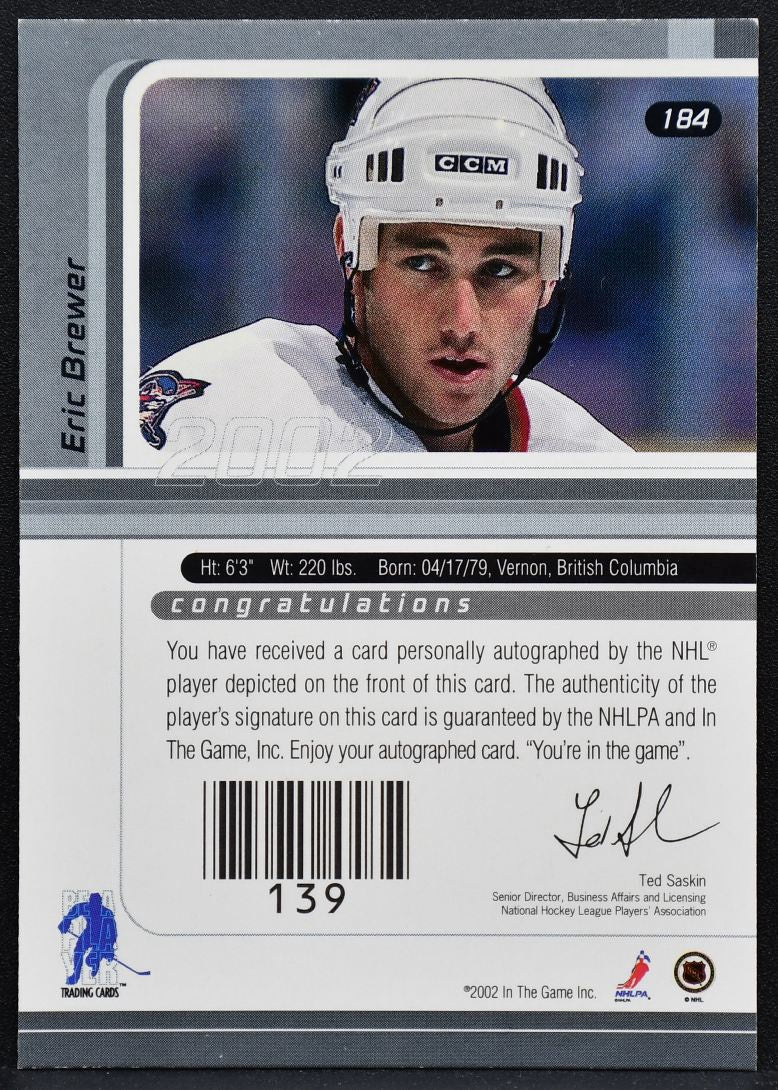 2002-03 Be a Player Signature Series Autographs Eric Brewer 184 Oilers Auto 7327