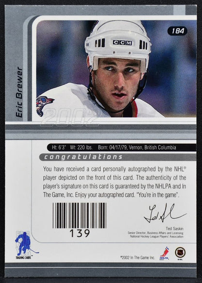 2002-03 Be a Player Signature Series Autographs Eric Brewer 184 Oilers Auto 7327