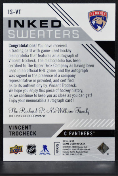 2018-19 SP Game Used Inked Sweaters Vincent Trocheck Auto 52/99 Jersey 2974