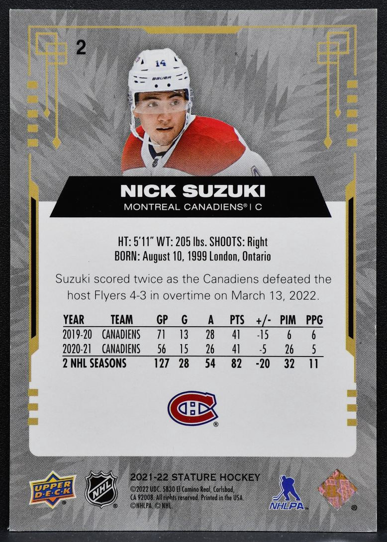 2021-22 Upper Deck Stature Nick Suzuki 2 Montreal Canadiens 10/33 0443