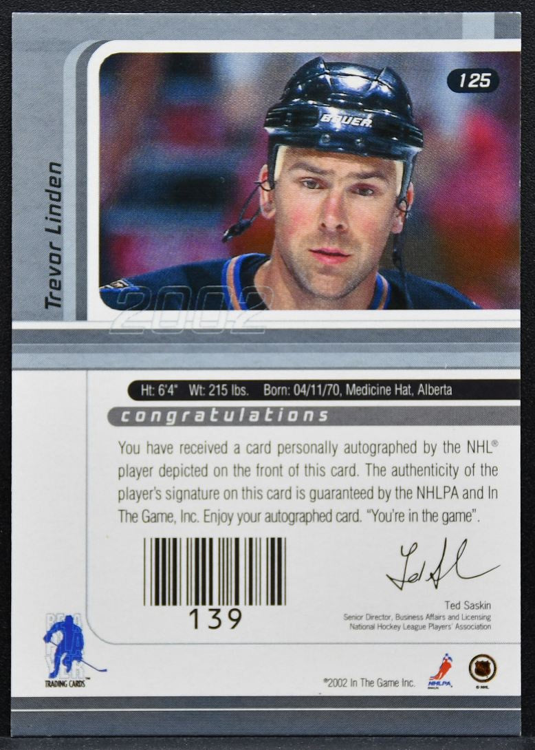 2001-02 Be a Player Signature Series Autograph Trevor Linden Capitals Auto 0413