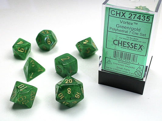 Vortex 7-Die Set Green / Gold Chessex Dice (CHX27435)