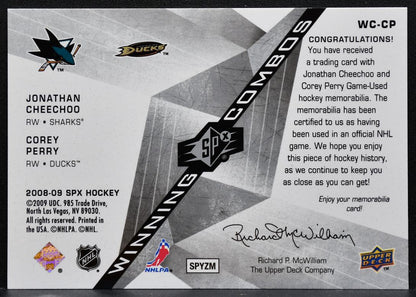 2008-09 SPx Winning Combos Jonathan Cheechoo/Corey Perry Jersey 2295
