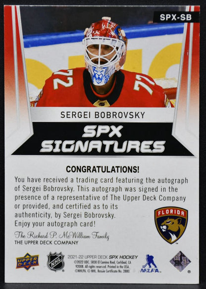 2021-22 SPx Signatures Sergei Bobrovsky SPX-SB Florida Panthers Auto 04/15 4276
