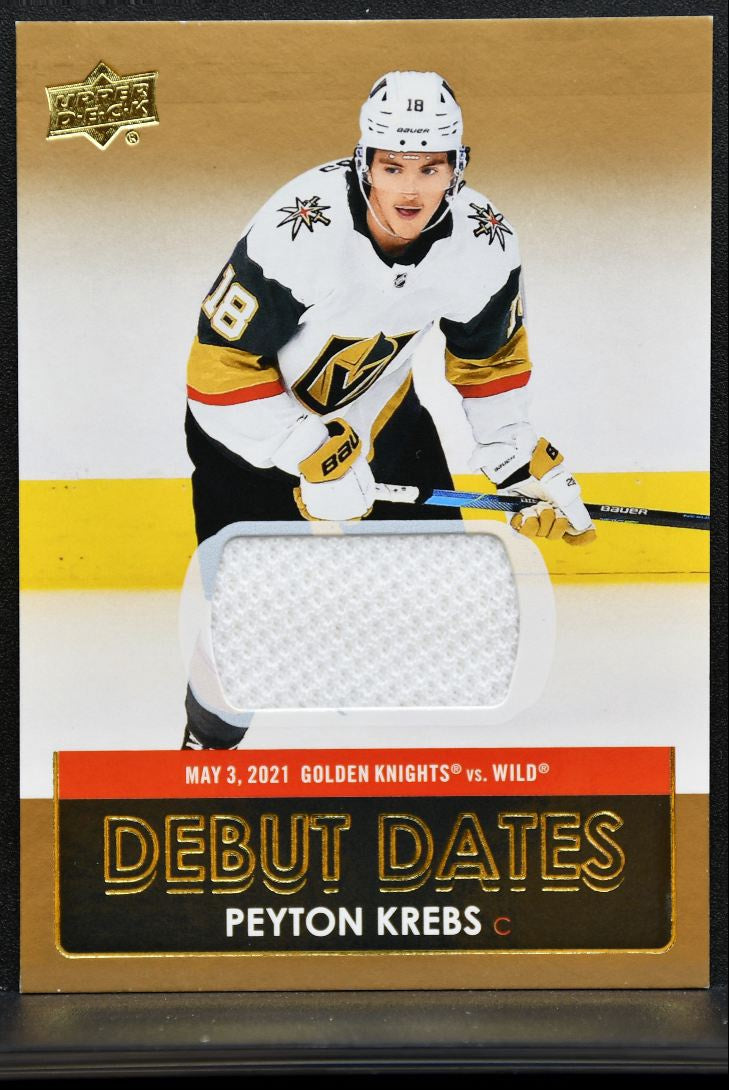 2021-22 Upper Deck Debut Dates Gold Peyton Krebs Golden Knights RC Jersey 0818
