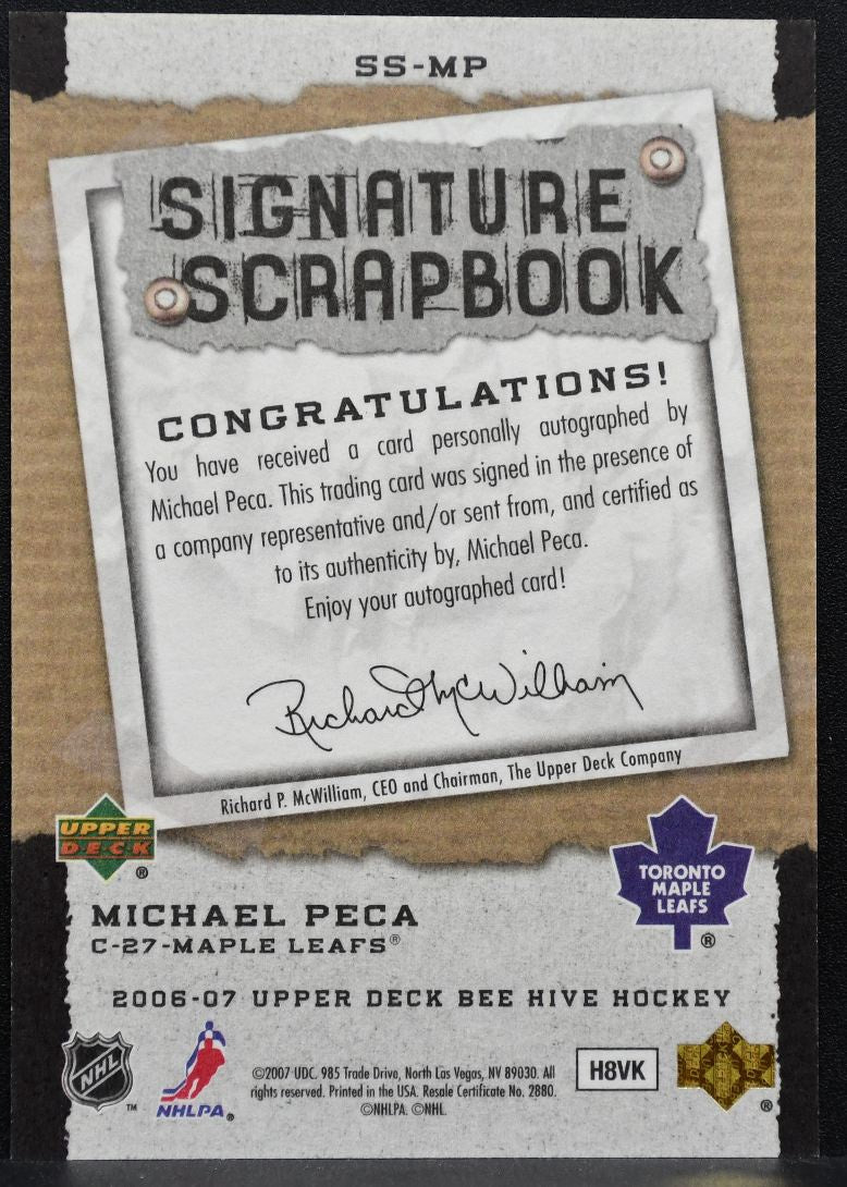 2006-07 Upper Deck Signature Sensations Michael Peca SS-MP Maple Leafs Auto 9107