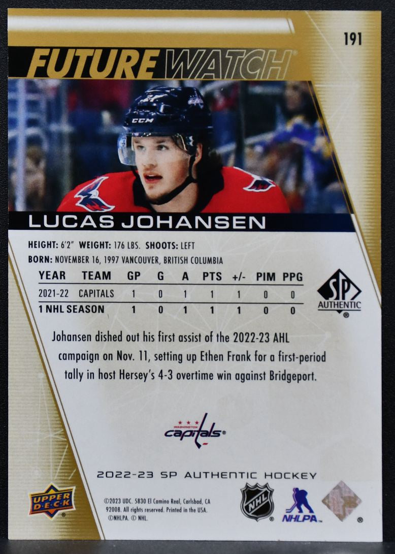 22-23 SP Authentic Future Watch Limited Lucas Johansen Capitals RC /99 8205