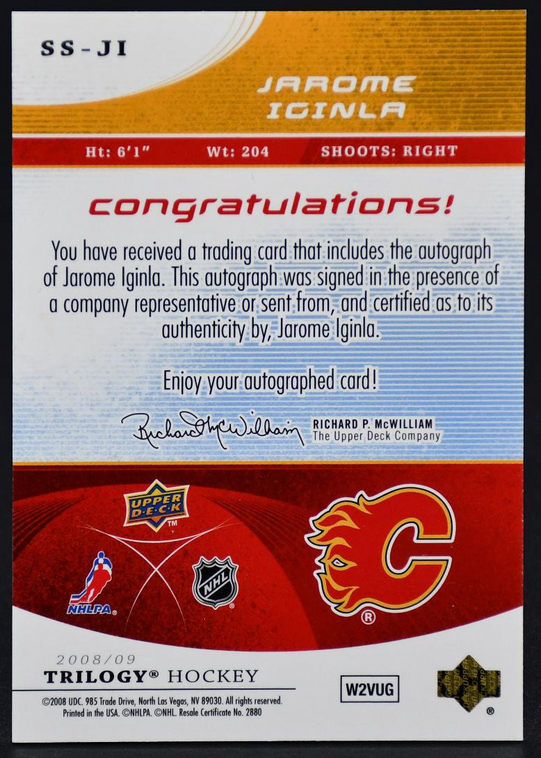 2008-09 UD Trilogy Superstar Scripts Jarome Iginla SS-JI Auto