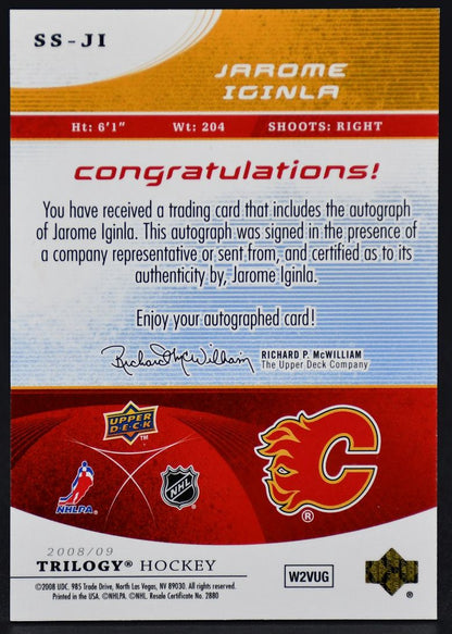 2008-09 UD Trilogy Superstar Scripts Jarome Iginla SS-JI Auto