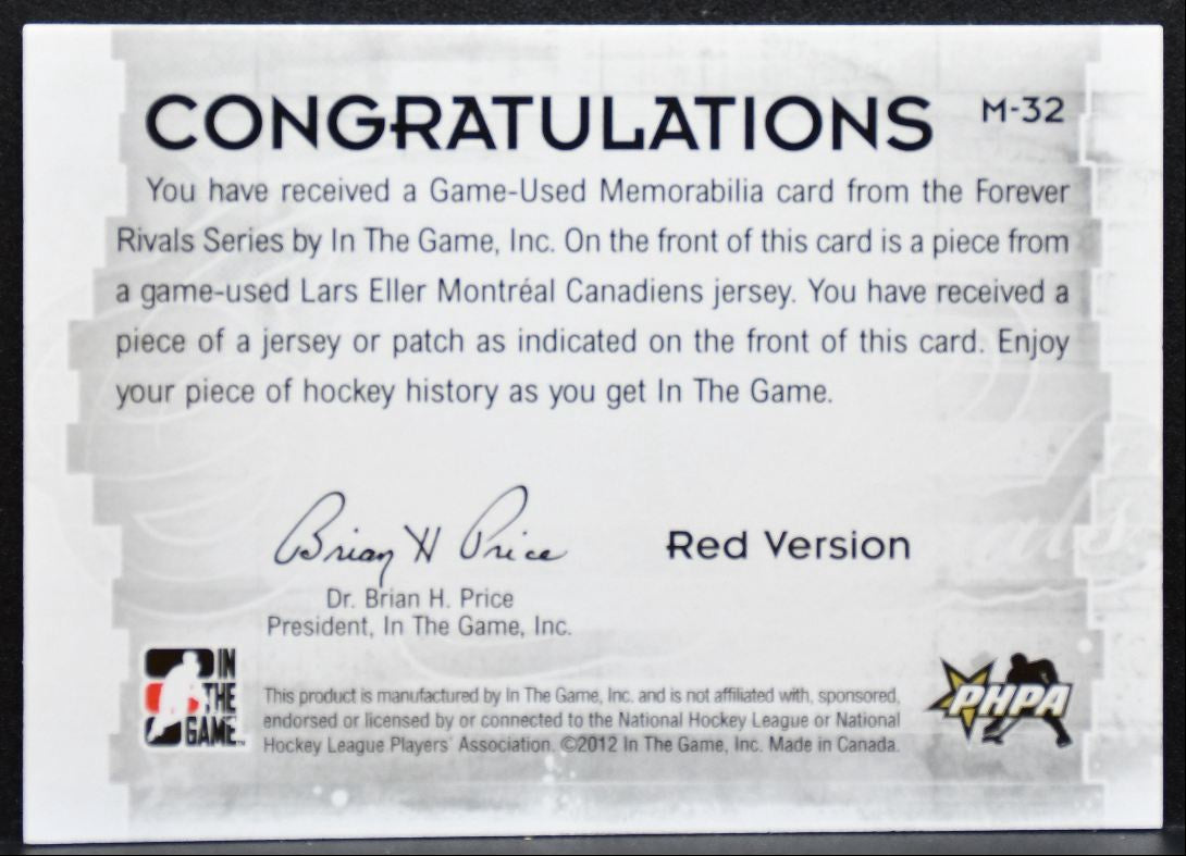 2012-13 In The Game Forever Rivals Used Jerseys Red Lars Eller Jersey 5272