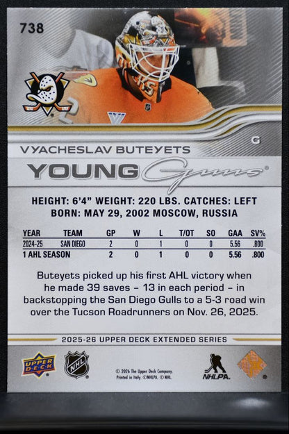 2025-26 UD Extended Series Young Guns Vyacheslav Buteyets 738 Ducks RC 9569